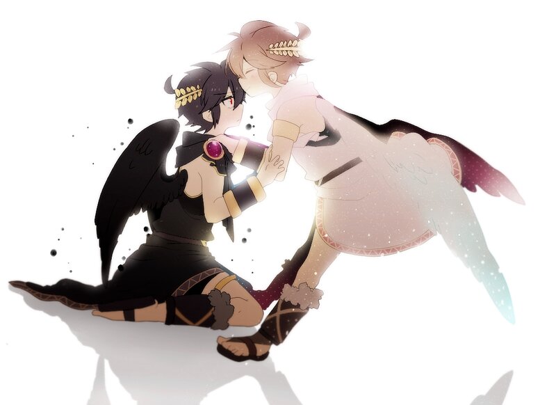 Two Winged Characters Embracing
