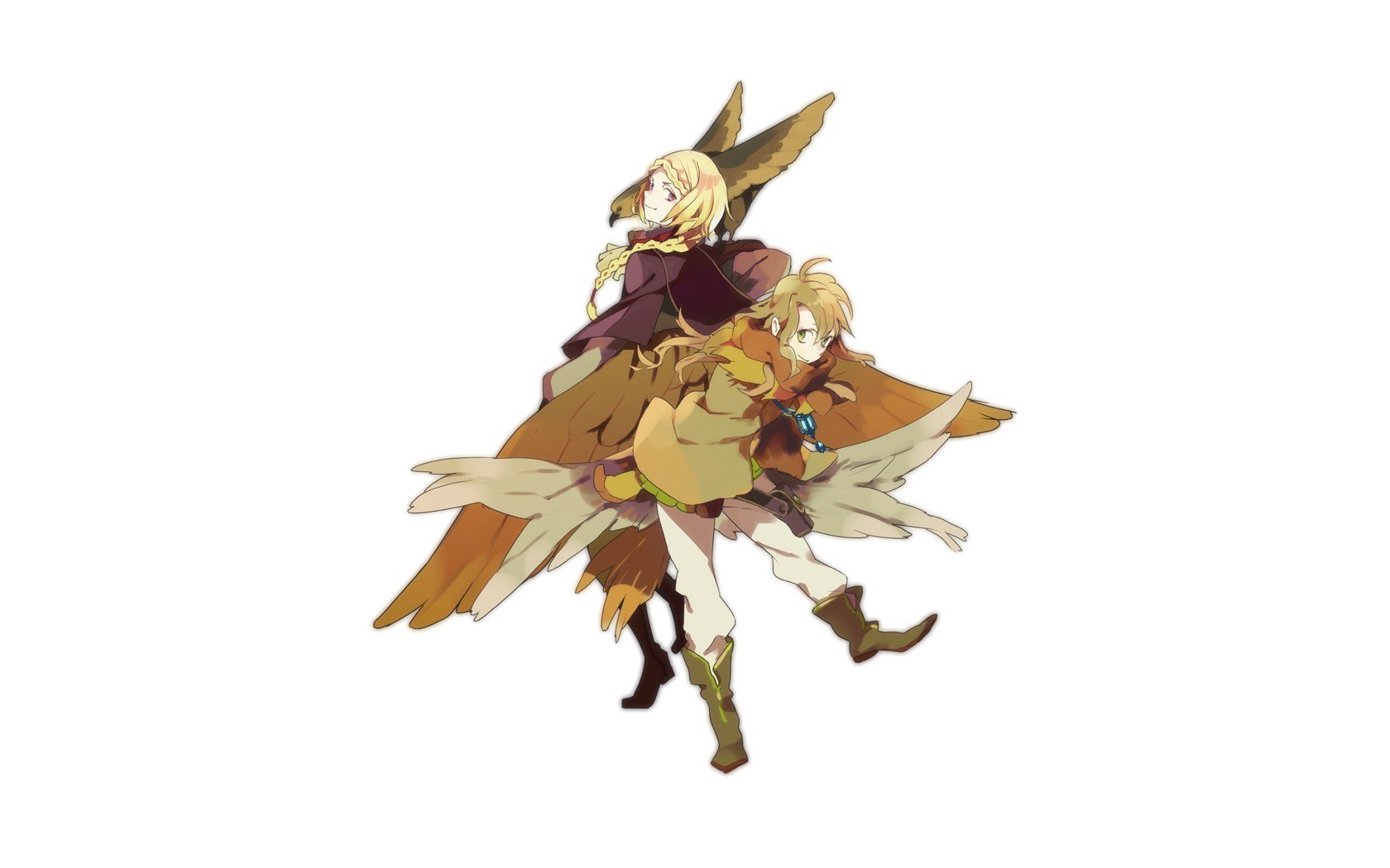 two winged characters in flight