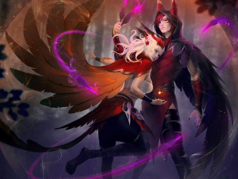Two Winged Characters — Purple, Dramatic