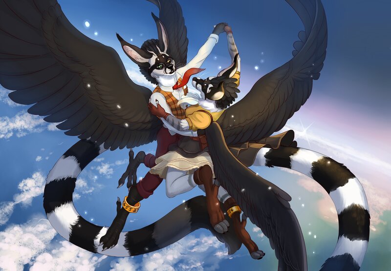 Two Winged Creatures in Flight