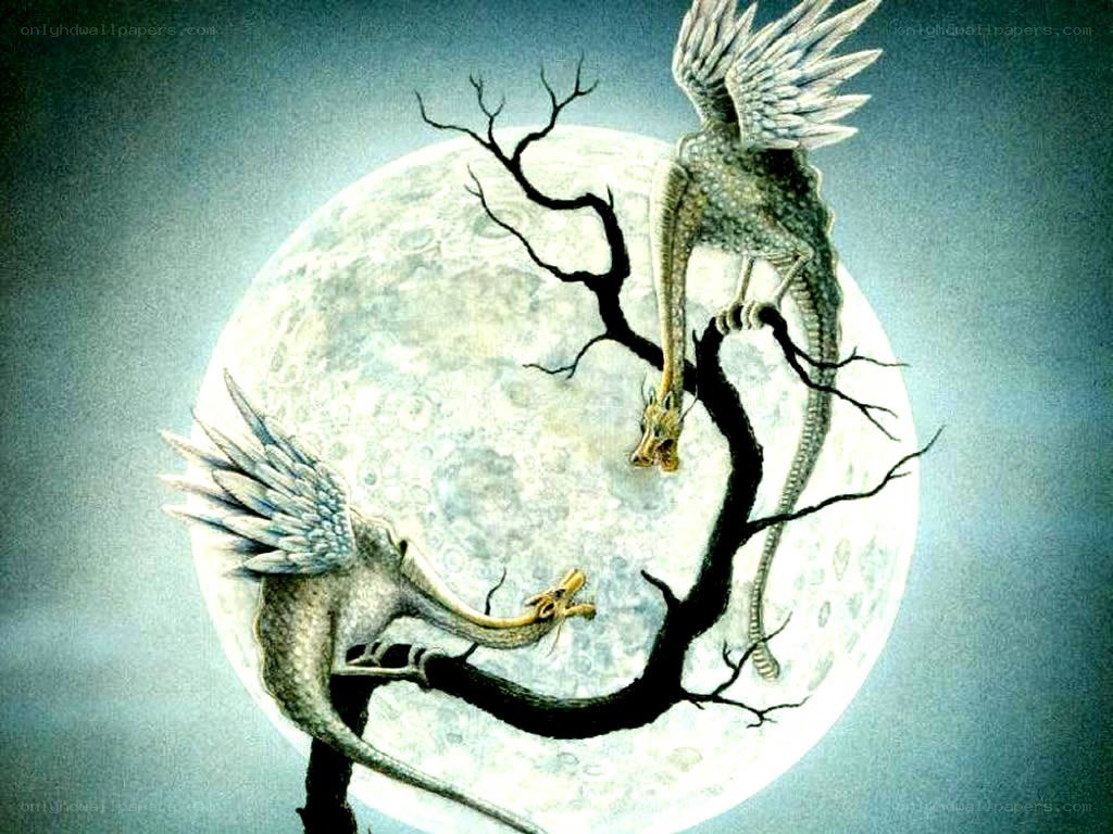 Two winged dragons on a branch