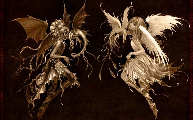 Two Winged Female Figures — Brown