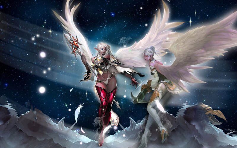 Two Winged Female Figures — White
