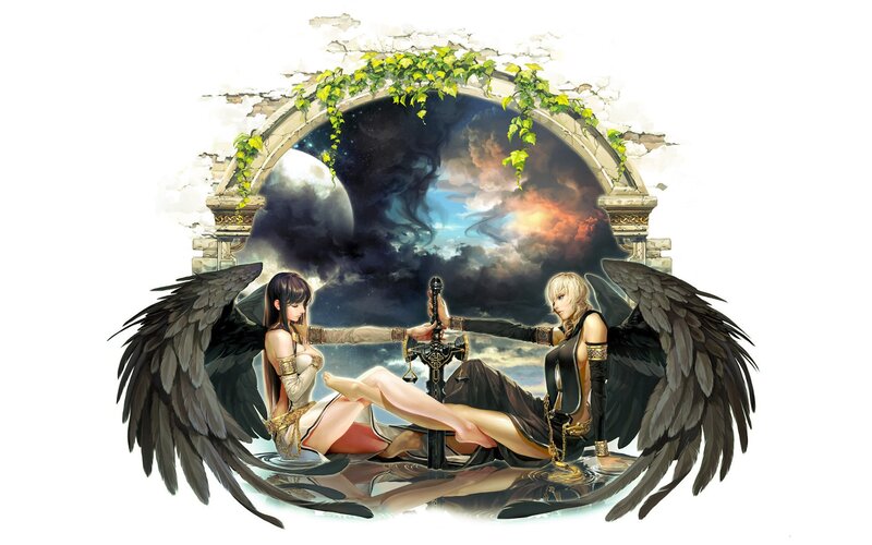 Two Winged Figures — Black, Dramatic, Night, Digital Art
