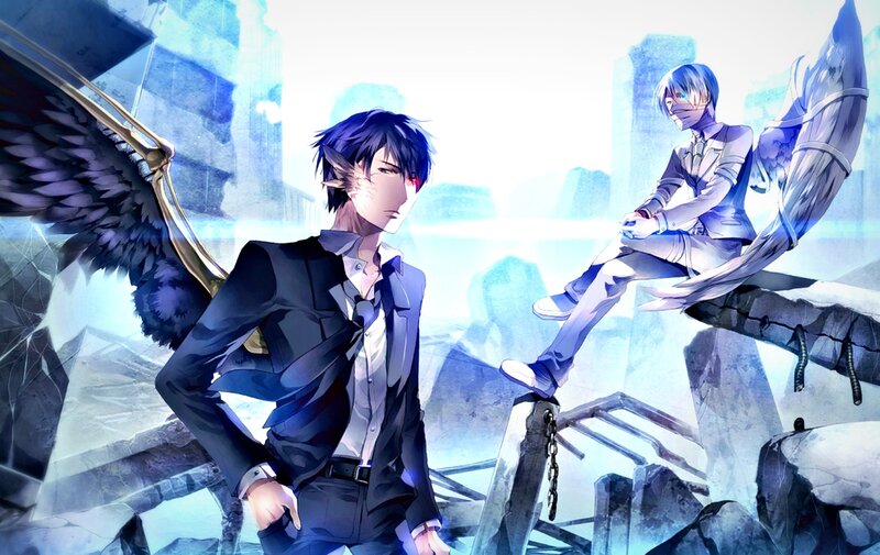 Two Winged Figures — Blue, Dramatic, Anime