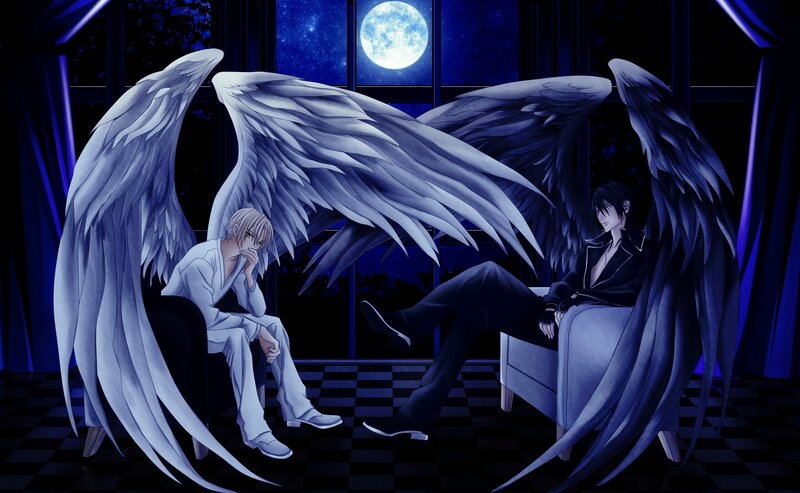 Two Winged Figures — Blue, Dramatic, Night, Anime