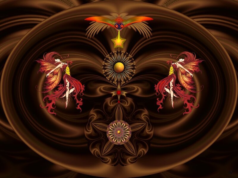 Two Winged Figures — Brown, Mystical