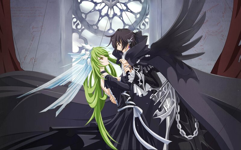 Two Winged Figures Embracing — Black