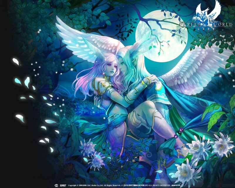 Two Winged Figures Embracing — Blue