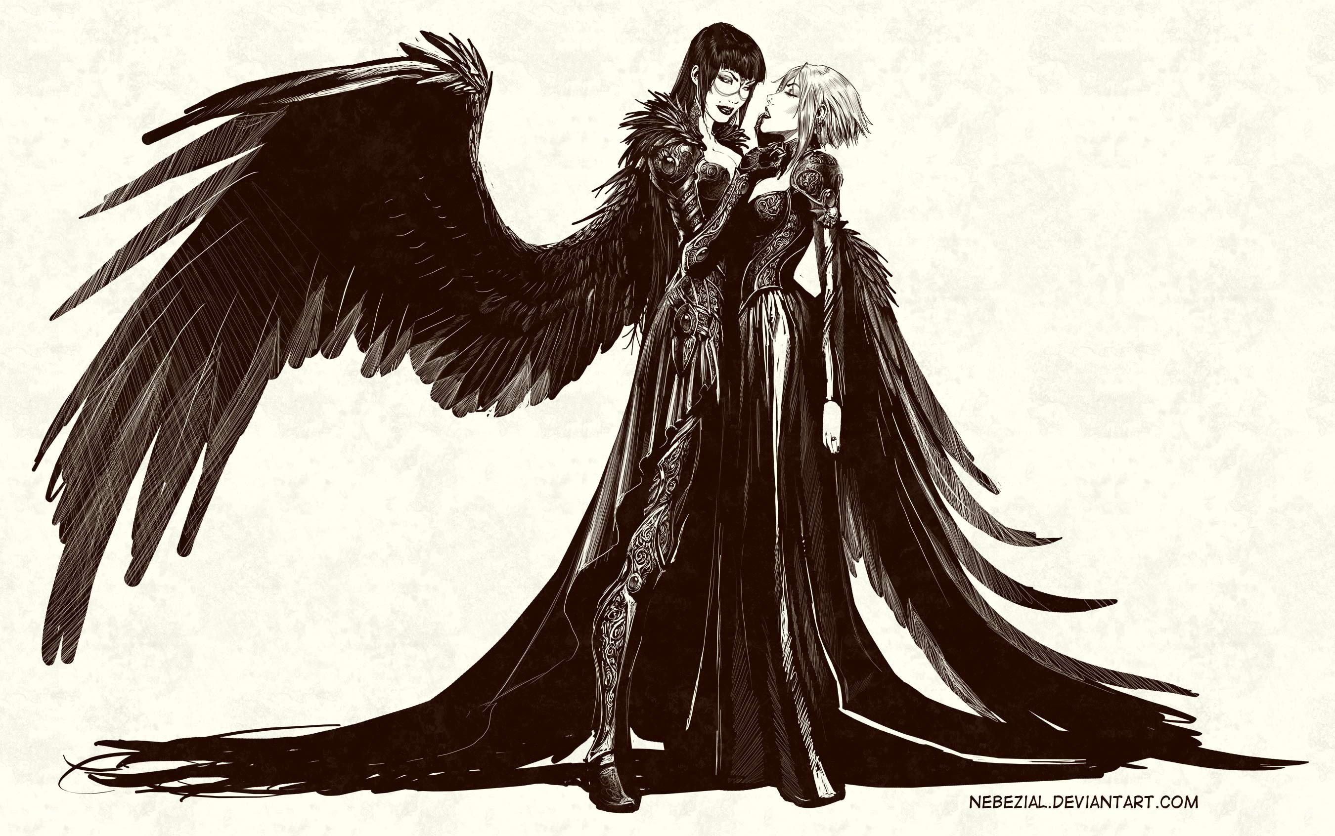 Two winged figures embracing