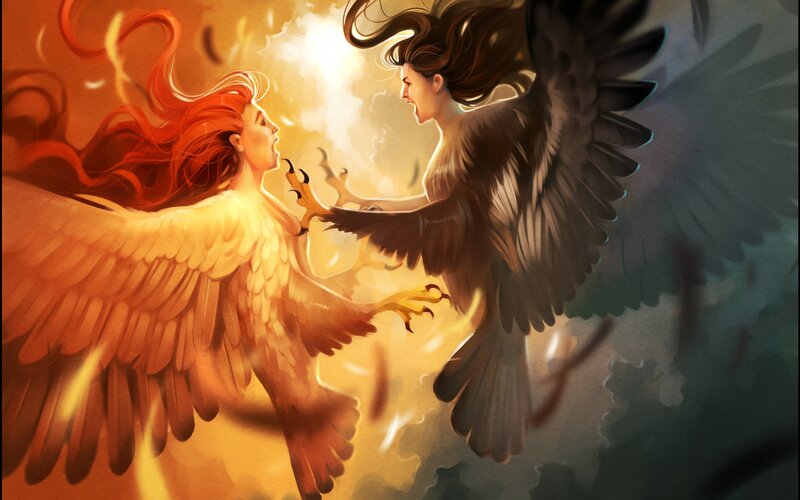 Two Winged Figures Facing