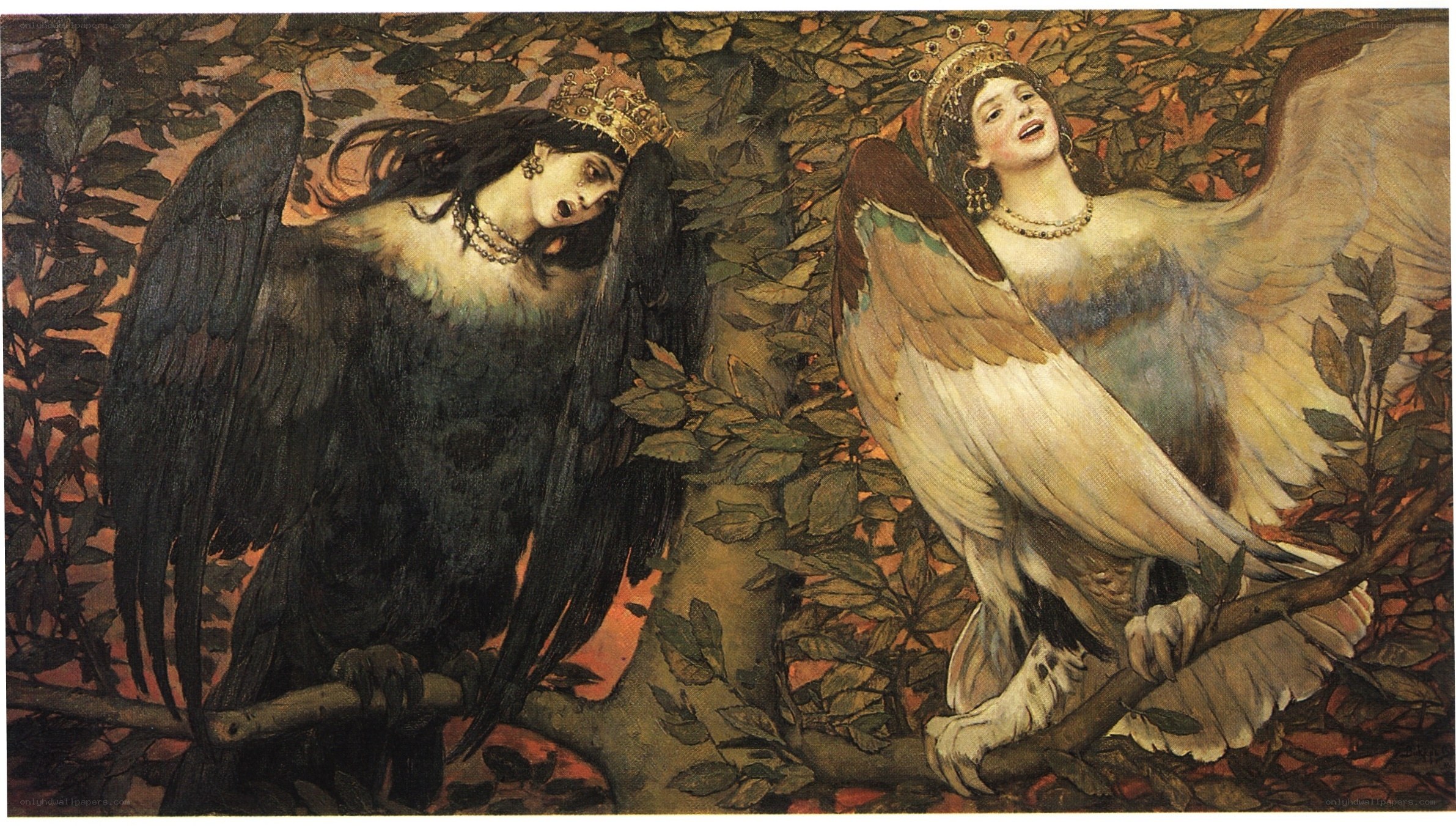 Two winged figures in a forest