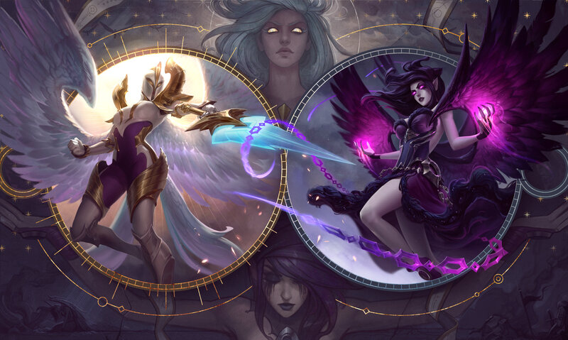 Two Winged Figures in Combat — Purple
