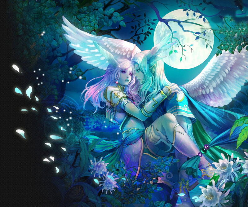 Two Winged Figures in Forest — Blue