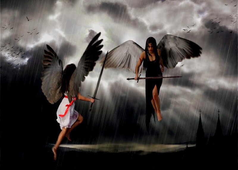 Two Winged Figures in Storm