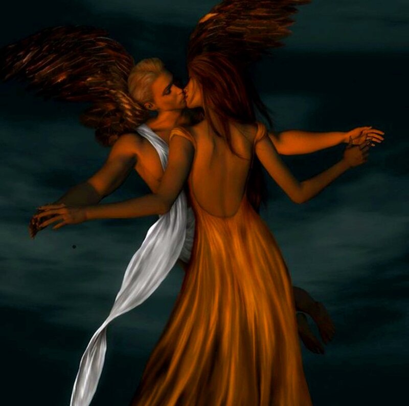 Two Winged Figures Kissing — Brown