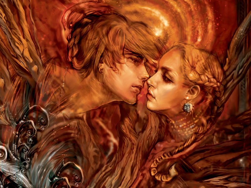 Two Winged Figures Kissing