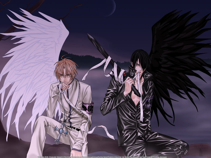 Two Winged Figures — Purple, Dramatic