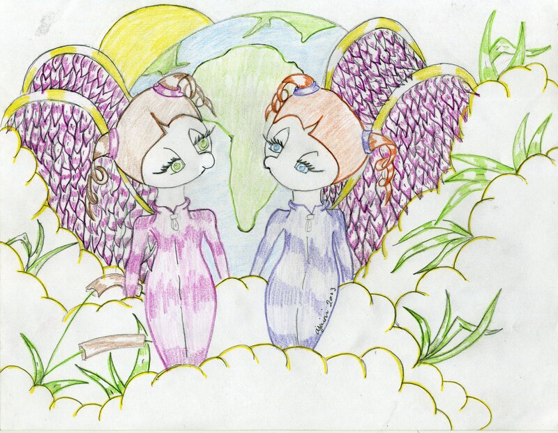 Two Winged Figures — Purple, Serene