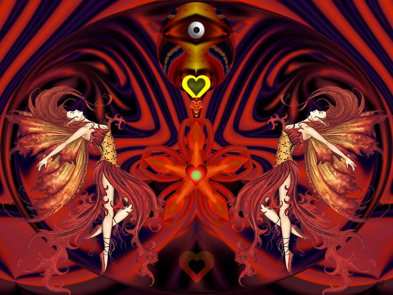 Two Winged Figures — Red, Dramatic, Digital Art