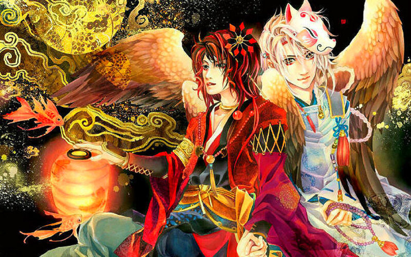 Two Winged Figures — Red, Dramatic, Night