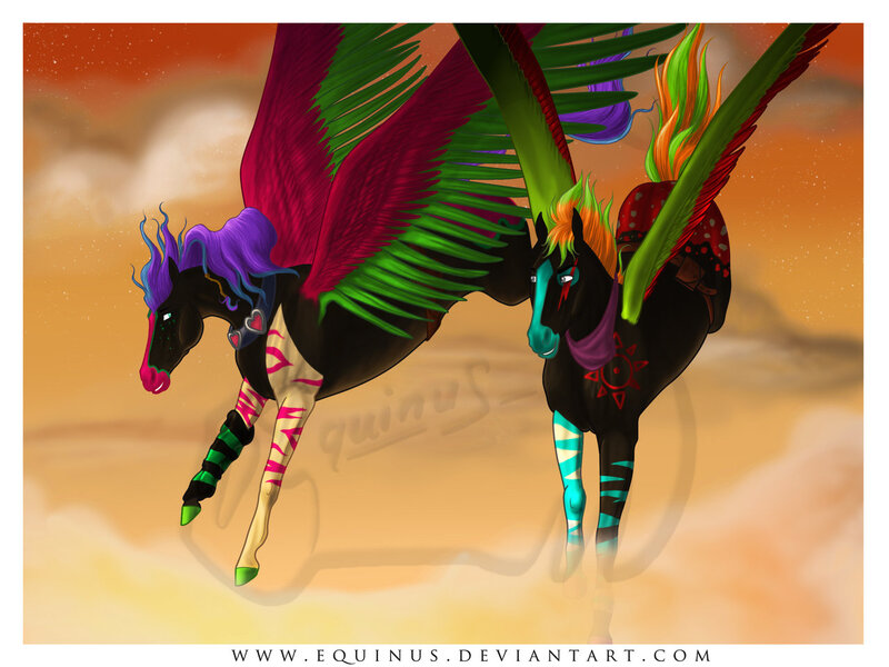 Two Winged Horses — Black