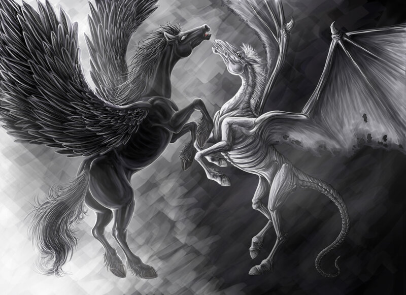 Two Winged Horses Fighting