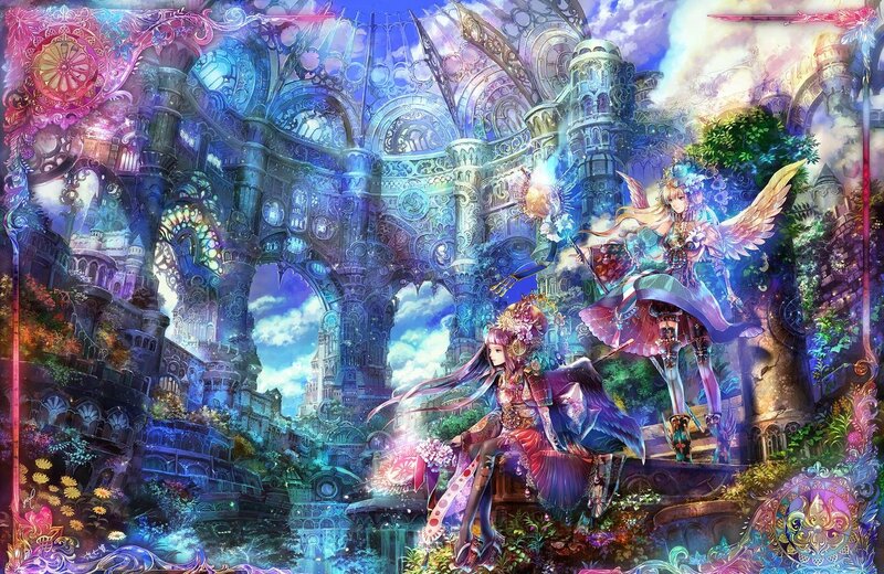 Two Winged Women in Fantasy City
