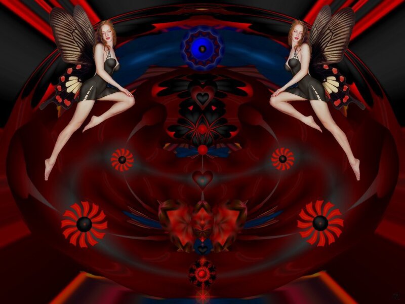 Two Winged Women in Red Sphere