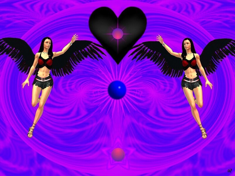 Two Winged Women — Purple, Mystical