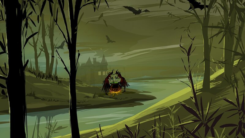Two Witches at Cauldron — Green