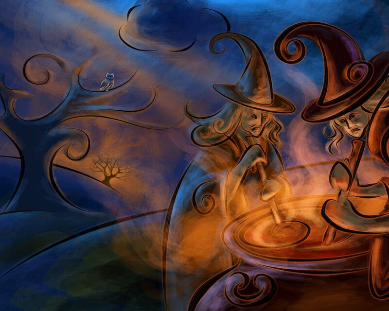 Two Witches Cooking — Blue