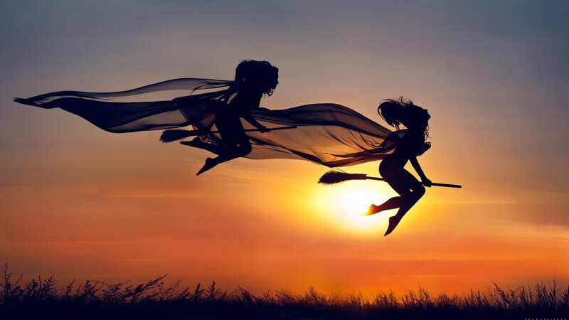 Two Witches Flying — Orange