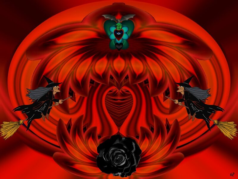 Two Witches Flying — Red