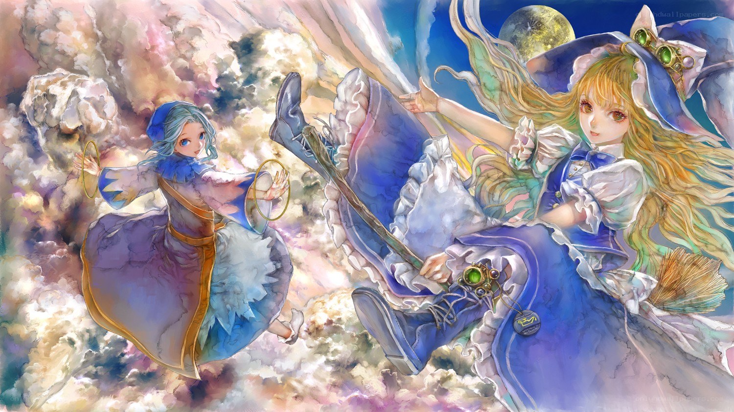 Two witches in a sky battle