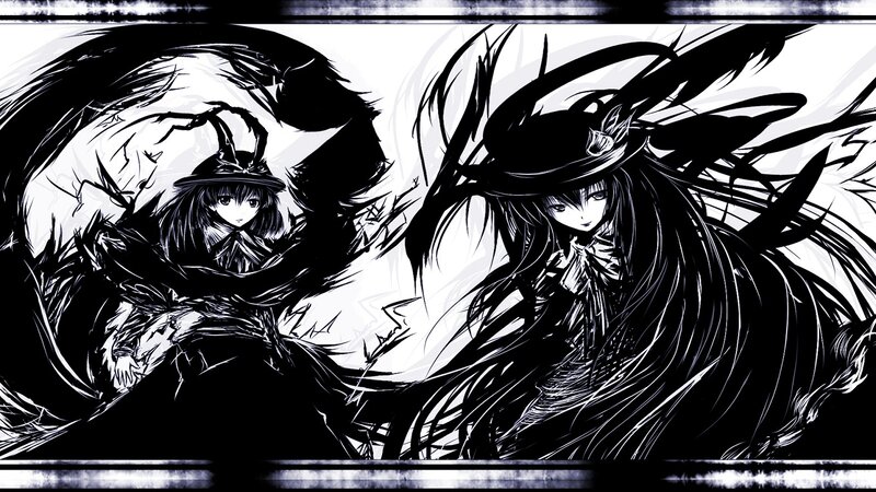two witches in black and white
