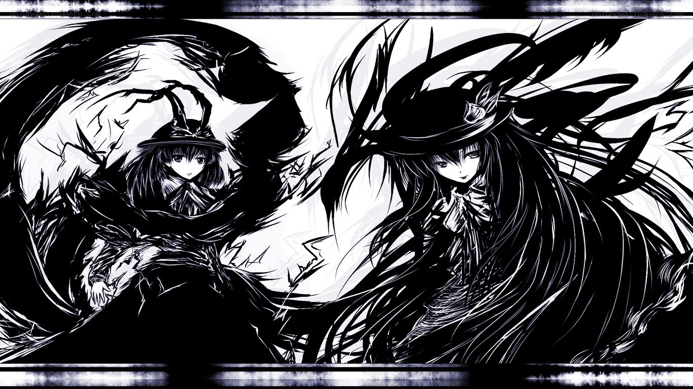 two witches in black and white
