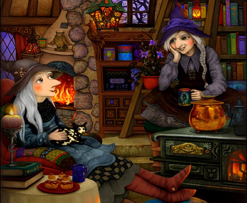 Two Witches in Cottage