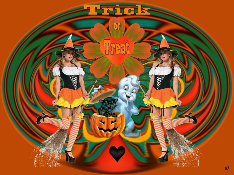Two Witches on Brooms — Orange