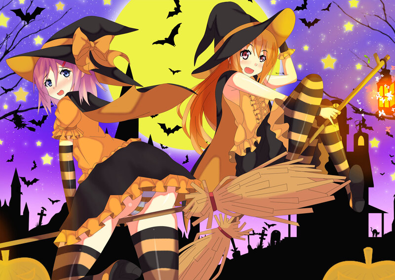 Two Witches on Broomsticks