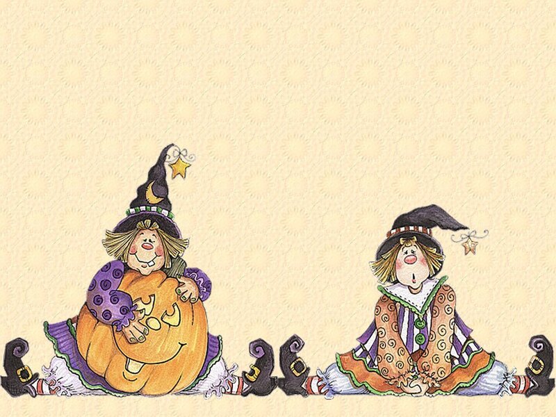 Two Witches on Pumpkins