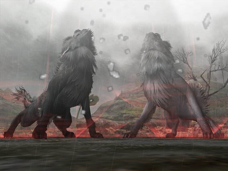 Two Wolf-like Creatures — Gray