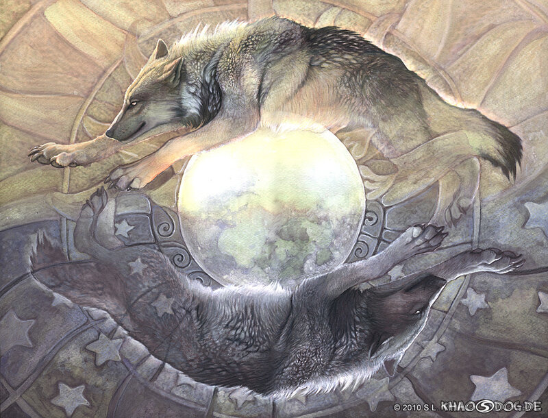 Two wolves and a moon