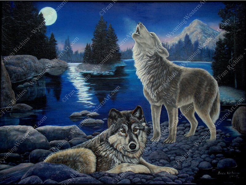 Two Wolves by River