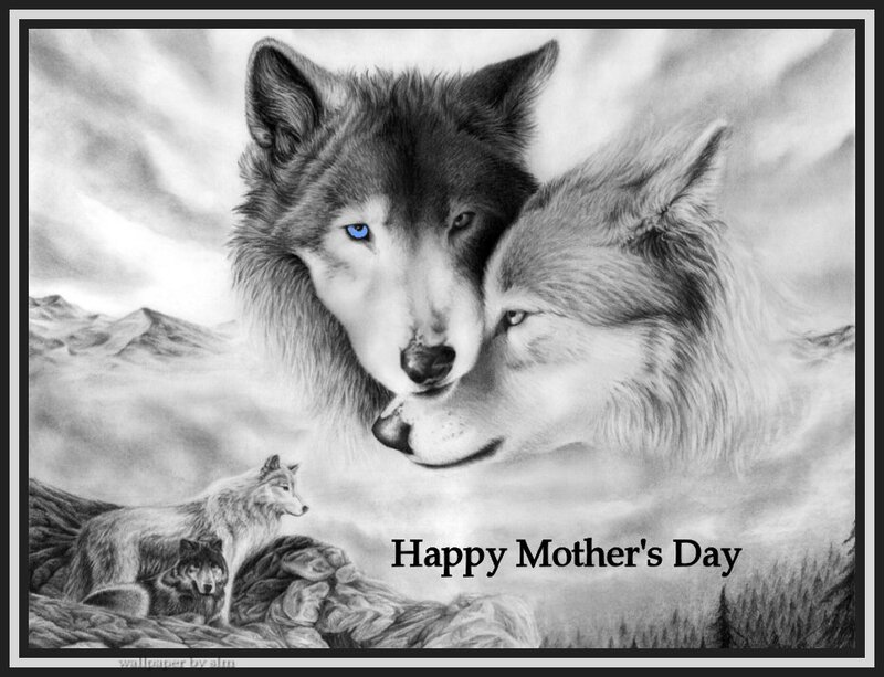Two Wolves Embracing — Black, Dramatic