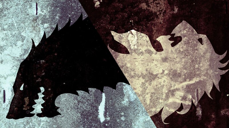 Two Wolves Facing Each Other — Black, Dramatic, Illustration, Wolf
