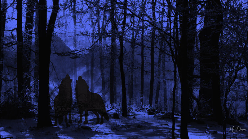 Two Wolves Howling — Blue, Mysterious