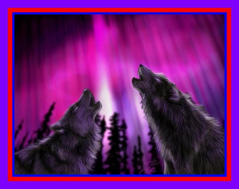 Two Wolves Howling — Purple, Dramatic