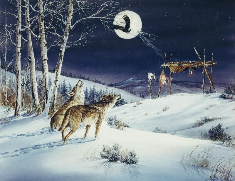 Two Wolves Howling — White