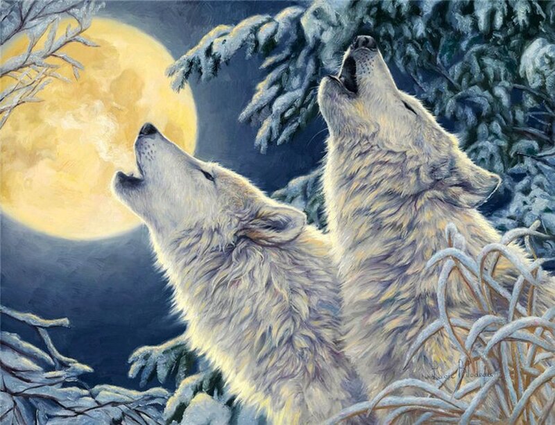 Two Wolves Howling — Yellow